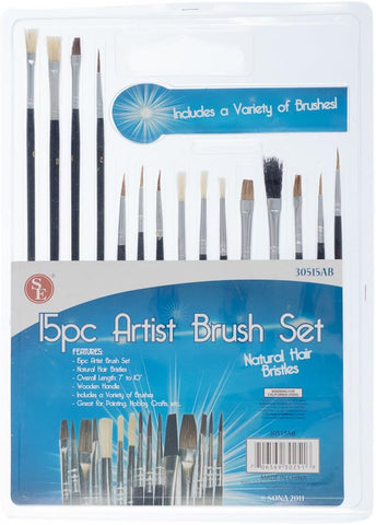 SE Artist Brush Set with Natural Hair Bristles (15 PC.)