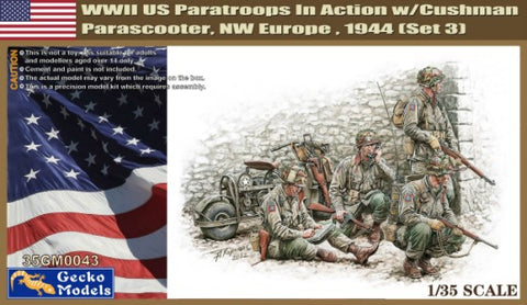 GECKO 1/35 WWII US Paratroops in Action (3) w/Cushman Parascooter NW Europe 1944