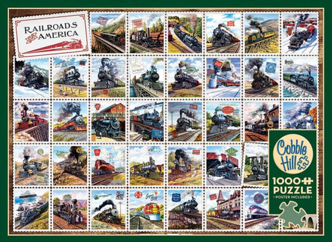 COBBLE HILL Railroads of America Postage Stamps Collage Puzzle (1000pc)