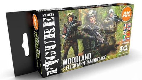 AKI Figures Series: Woodland & Flecktarn Camouflage 3G Acrylic Paint Set (6 Colors) 17ml Bottles