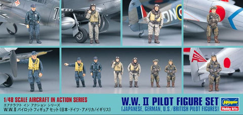 HASEGAWA 1/48 WWII Pilot Figure Set: US, German, British, Japanese