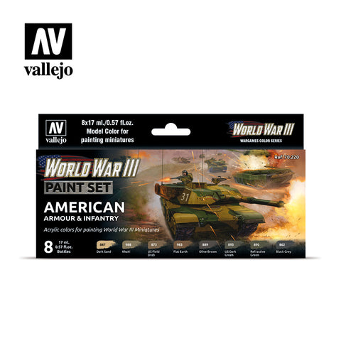 VALLEJO 17ml Bottle WWIII Wargames American Armour/Infantry Model Color Paint Set (8 Colors)