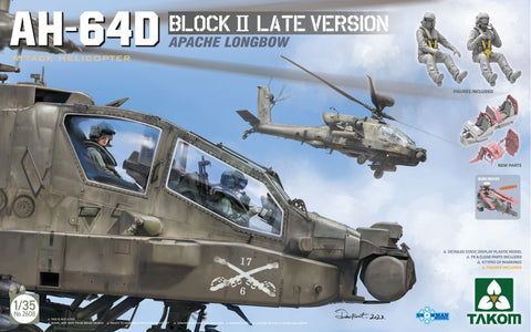 TAKOM 1/35 AH64D Apache Longbow Block II Late Version Attack Helicopter w/2 Figures