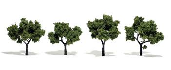 WOODLAND SCENICS Ready-Made Tree Light Green 2" to 3" (4)