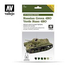 VALLEJO 8ml Bottle AFV Russian Green 4BO Armor Model Air Paint Set (6 Colors)