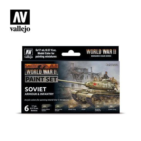 VALLEJO 17ml Bottle WWII Wargames Soviet Armour & Infantry Model Color Paint Set (6 Colors)