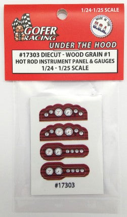 GOFER 1/24-1/25 Hot Rod Instrument Panel & Gauges Wood Grain #1 (Diecut Plastic)