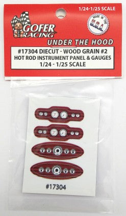 GOFER 1/24-1/25 Hot Rod Instrument Panel & Gauges Wood Grain #2 (Diecut Plastic)