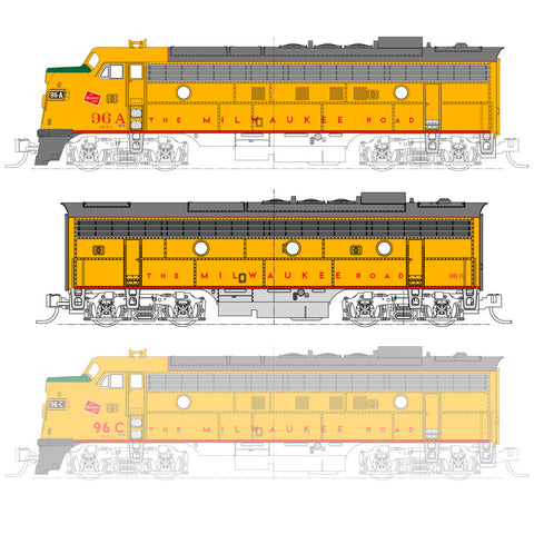 KATO N FP7A & F7B Set, Std. DC, Milwaukee Road Post 1955 Scheme #96A & #96B