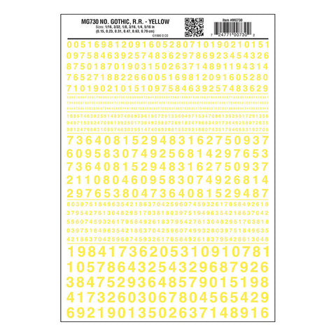 WOODLAND SCENICS Dry Transfer Gothic Numbers Yellow