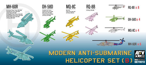 AFV 1/700 Modern Anti-Submarine Helicopter Set B: MH60R, OH58D, MQ8C, RQ8B (22)