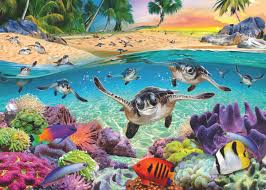 RAVENSBURGER 500-PIECE PUZZLE Race of the Baby Sea Turtle