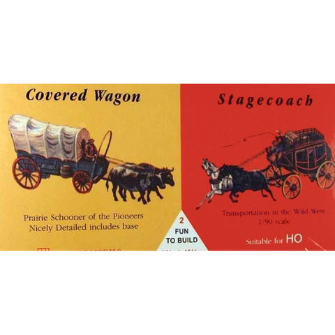 GLENCOE 1/90 Westward Ho: Covered Wagon w/Bison & Stagecoach w/Horses