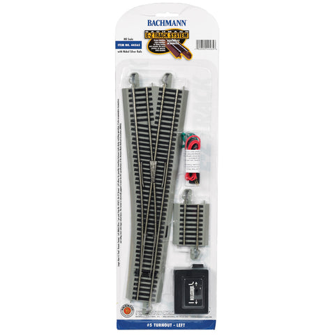 BACHMANN HO No. 5 Remote-Control Turnout, Nickel Silver Rail, Gray Roadbed - E-Z Track -- Left Hand