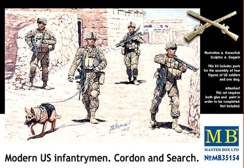 MASTERBOX  1/35 Modern US Infantry Cordon & Search (4) w/Special Dog
