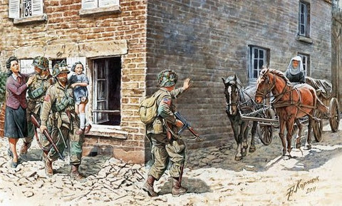 MASTERBOX  1/35 US Soldiers & Civilians France (6 Figs, 2 Horses & Cart)