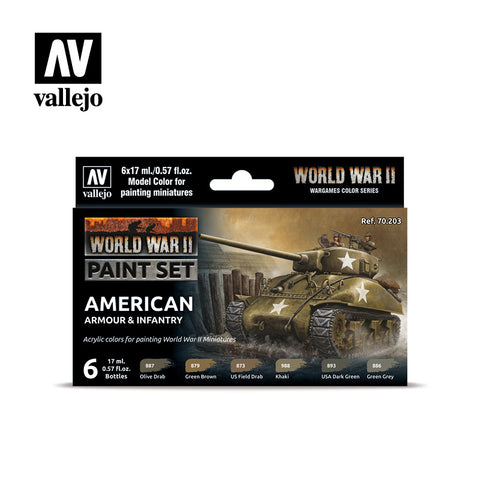 VALLEJO 17ml Bottle WWII Wargames American Armour & Infantry Model Color Paint Set (6 Colors)