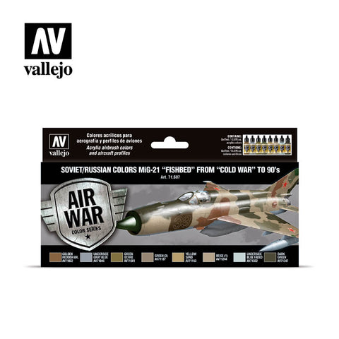 VALLEJO 17ml Bottle Soviet/Russian MiG21 Fishbed Cold War to 90's Model Air War Paint Set (8 Colors)