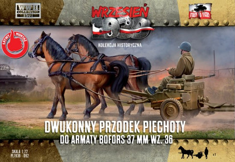 1/72 WWII Horse-Drawn Cart w/2 Horses & Soldier for Bofors 37mm z36 Gun