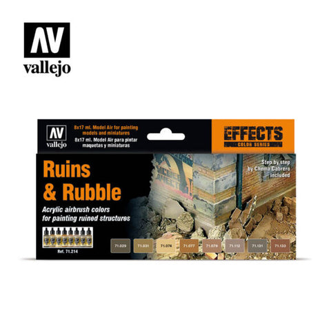 VALLEJO 17ml Bottle Ruins & Rubble Effects Model Air Paint Set (8 Colors)