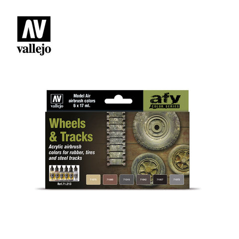VALLEJO 17ml Bottle AFV Wheels & Tracks Model Air Paint Set (6 Colors)