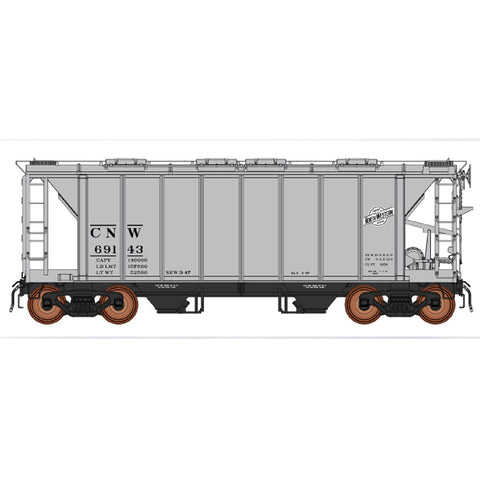 INTERMOUNTAIN HO 1959 Cubic Foot 2-Bay Covered Hopper, Closed Sides - Ready to Run -- Chicago & North Western (gray, Reporting Marks Only)