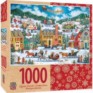 1000-PIECE Holiday: Christmas Eve Fly By (Santa over Village) PUZZLE