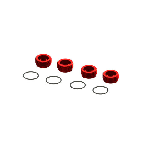 ARRMA ALUMINUM FRONT HUB NUT (RED) (4PCS INC. O-RINGS)