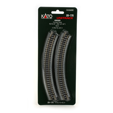 KATO N Unitrack 8-1/2" Radius 45-Degree Curved Track (4)