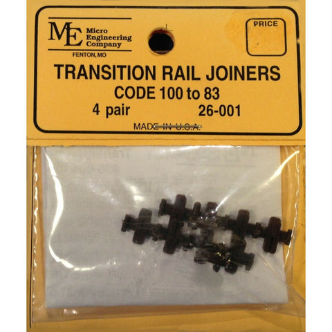 MICRO ENGINEERING Plastic-Insulated Transition Rail Joiners pkg(8) -- Code 100 to 83