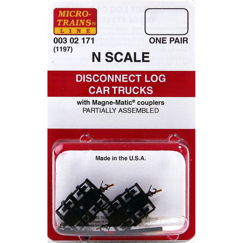 MICRO TRAINS N Disconnect Log Car Trucks, w/ short ext. couplers 1pr (1197)