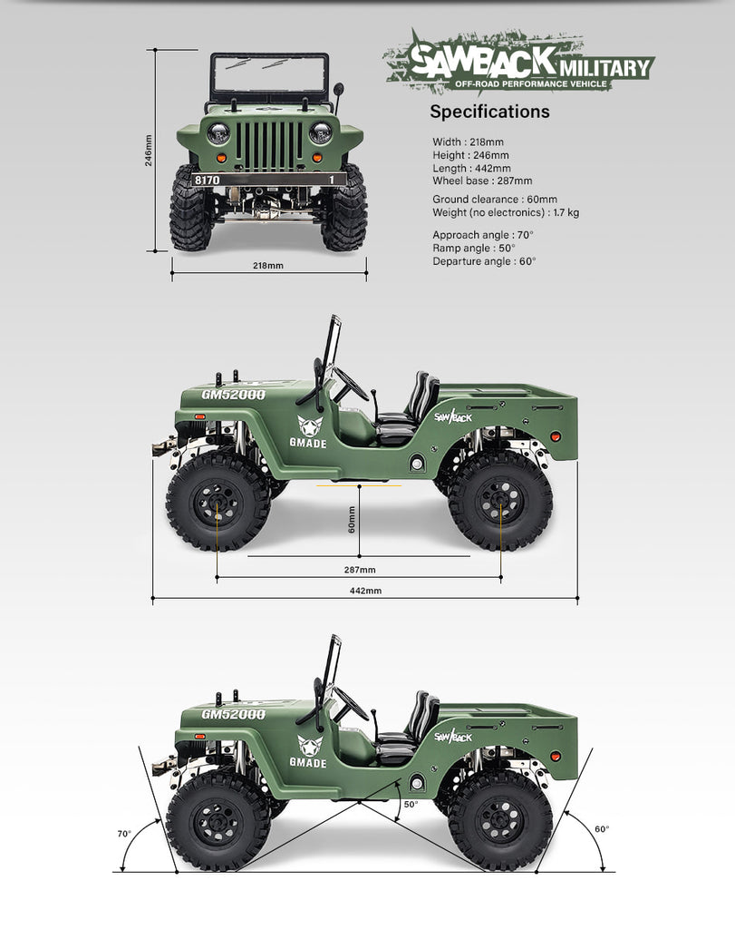 GMADE 1/10 MILITARY SAWBACK 4 LS 4WD BRUSHED RTR – Tammies Hobbies
