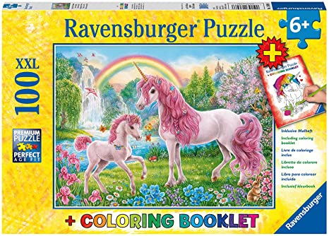 100-PIECE Magical Unicorns + Coloring PUZZLE