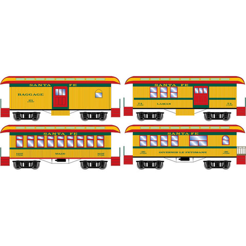 ROUNDHOUSE HO ATSF 34' Old Time Overton Passenger Cars (Set of 4)