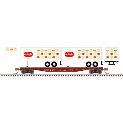 ATLAS N Flat Car, 50' w/Two Piggyback 24' Schaefer Beer Trailers, TTX #475095