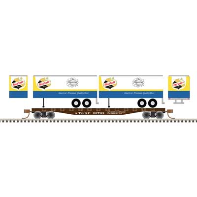 ATLAS N Flat Car, 50' w/Two Piggyback 24' Flagstaff Beer Trailers, ATSF #92763