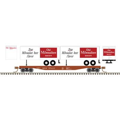 ATLAS N Flat Car, 50' w/Two Piggyback 24' Old Milwaukee Beer Trailers, Milwaukee #67422