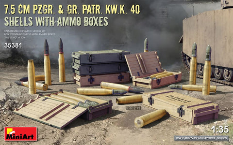 MINIART  1/35 WWII 7.5cm PZGR & GR PATR KwK 40 Shells w/Ammo Boxes