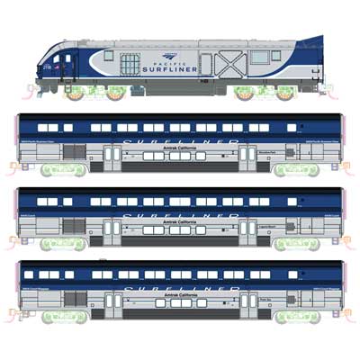 KATO N Pacific Surfliner Base Train-Only Set - Sound and DCC - Interior Lights Kato USA Inc #1069001S1
