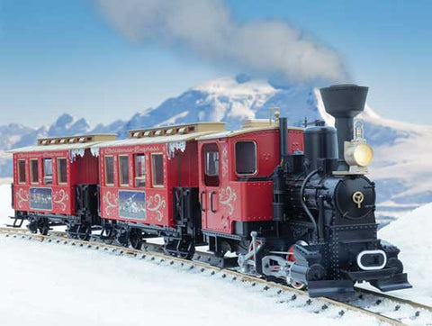 LGB Train Starter Set - Standard DC -- Christmas Express (Locomotive, 2 Coaches; Nativity Scenes; red, black)