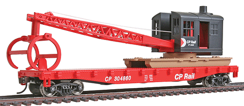 WALTHER HO Flatcar with Logging Crane - Ready to Run -- Canadian Pacific (red, black; Multimark Logo)