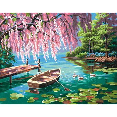 DIMENSIONS Willow Spring Beauty (Rowboat/Pond/Ducks) Paint by Number (14"x11")