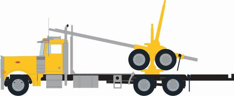 TRAINWORX N Peterbilt 379 Log Truck with Trailer - Assembled -- Yellow, Black