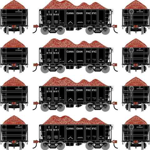 ATHEARN HO ATH 26' PC&F Ore Car Tight-Bottom Low Side w/Load, CP #375505/375543/375571/375607 (4)