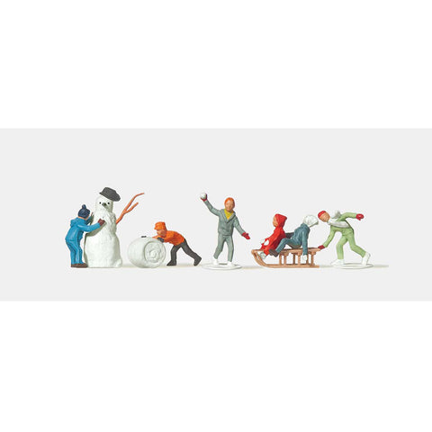 HO FIGURES CHILDREN W/SNOWMAN AND SLED