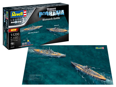 REVELL 1/1200 German Bismarck & HMS King George V Battleships Diorama Set w/paint & glue