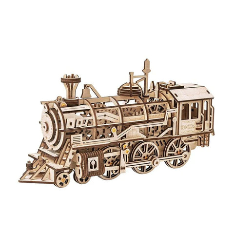ROKR Mechanical Wood Models; Steam Locomotive - with wind-up spring
