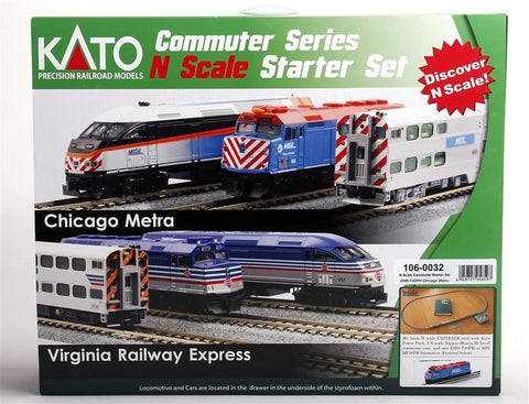 KATO N CHICAGO F40PH Chicago Metra “City of Chicago”, Gallery BiLevel Commuter Train Starter Set