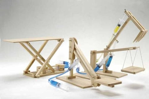 PATHFINDER Hydraulic Machines 4 in 1 Wooden Kit: Cherry Picker, Platform Lifter, Excavator, Scissor Lift