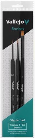 VALLEJO 	Starter Synthetic Brush Set: Precision Round 3/0 & 1, Effects Flat 4